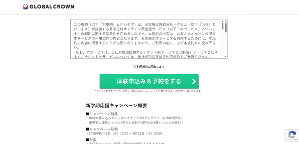 グローバルクラウン申込みの流れ3】 利用規約に同意して送信