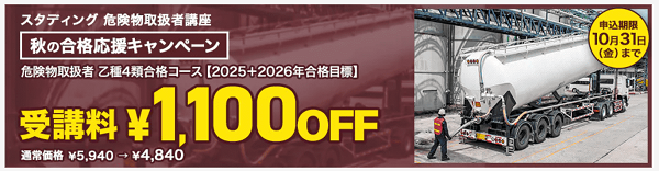 スタディング2025年10月キャンペーン 危険物取扱者