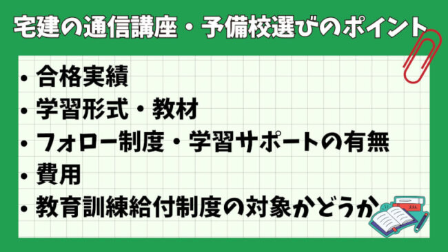 予備校・通信講座の宅建試験対策講座宅地建物取引士講座を選ぶポイント